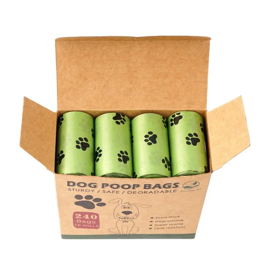 Extra Thick Dog Poo Bags with Paw Prints – 240 Leakproof Biodegradable Bags (16 Rolls)