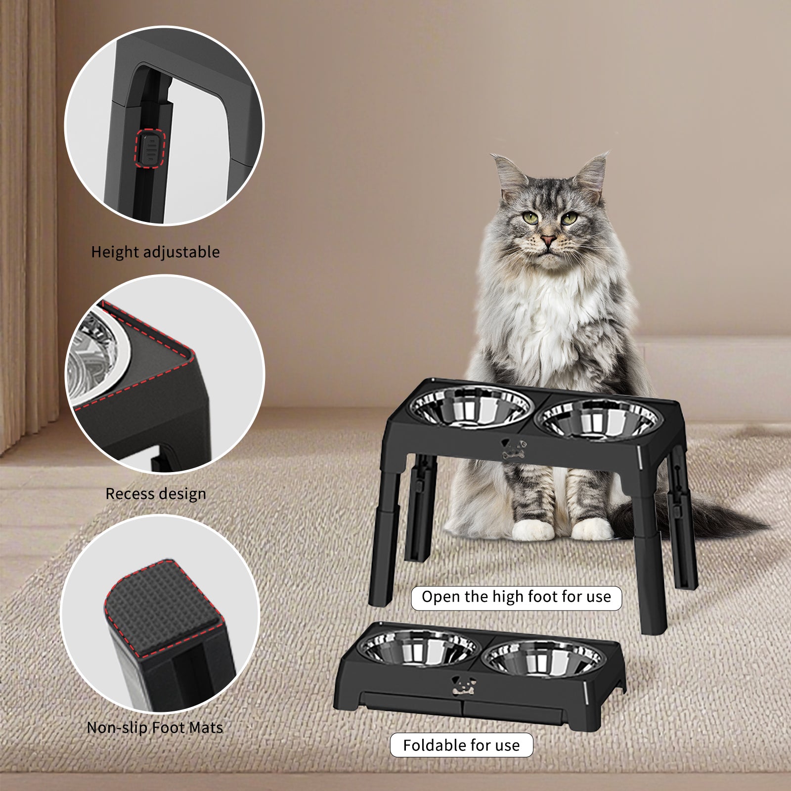 Adjustable Elevated Dog Bowl Stand - Stainless Steel Anti-Slip Feeder for Small & Medium Dogs | Ergonomic, Vet-Recommended Design for Healthy Posture & Digestion