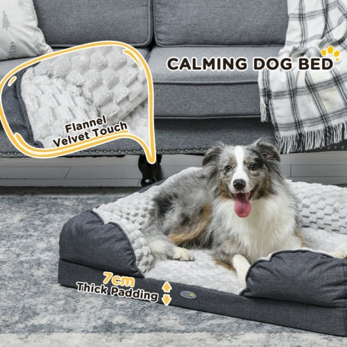 PawHut Calming Dog Bed Pet Mattress W Removable Cover, Anti-Slip Bottom, For Medium Dogs, 90L X 69W X 21Hcm - Charcoal Grey