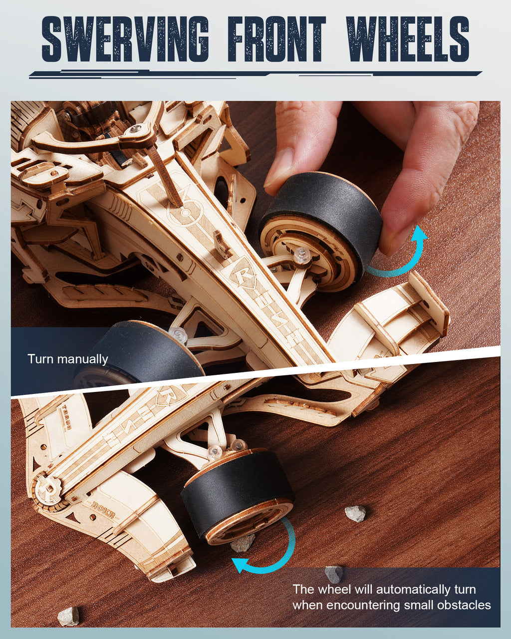 ROBOTIME 3D Wooden Puzzle Racing Car Model Kits With Mechanical Roaring Engine