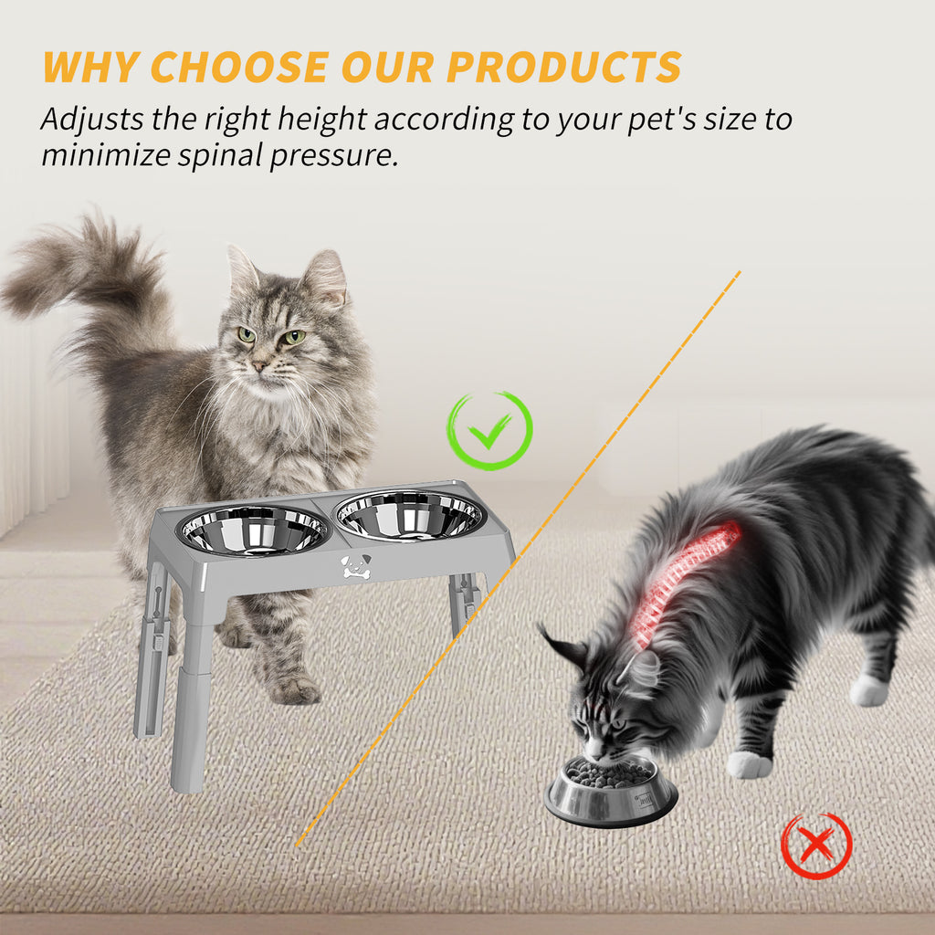Adjustable Elevated Dog Bowl Stand - Stainless Steel Anti-Slip Feeder for Small & Medium Dogs | Ergonomic, Vet-Recommended Design for Healthy Posture & Digestion