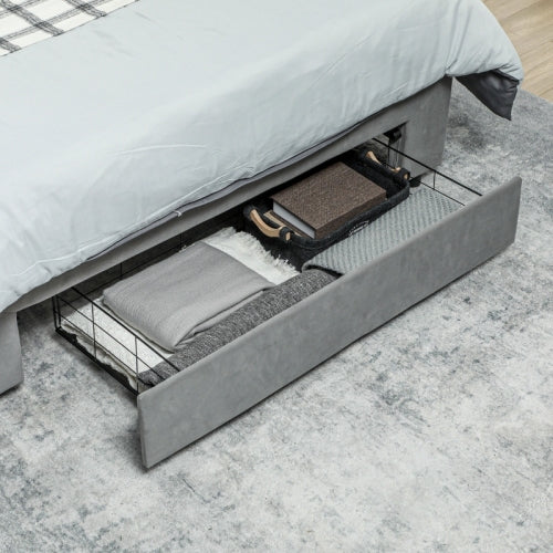 HOMCOM Double Size Ottoman Bed Frame, With Front Drawer - Grey