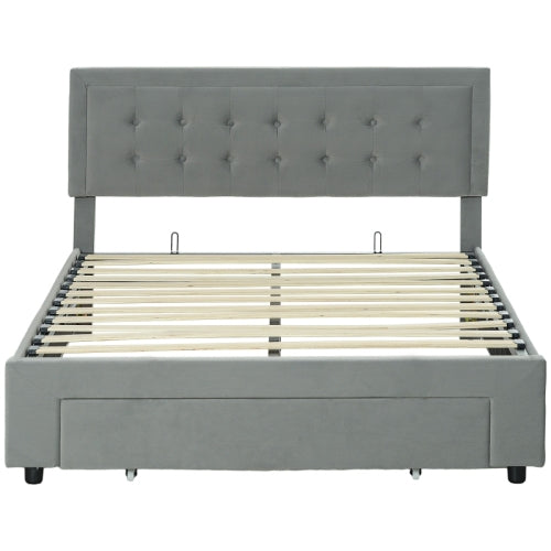 HOMCOM Double Size Ottoman Bed Frame, With Front Drawer - Grey
