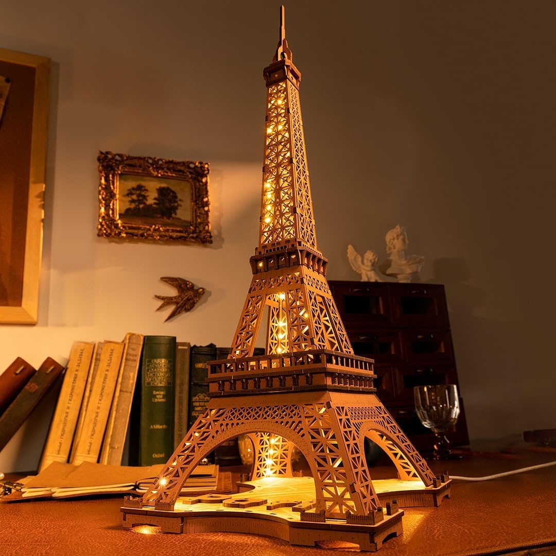 3D Wooden Eiffel Tower Puzzle with LED Lights - ROBOTIME Rolife Model Kit