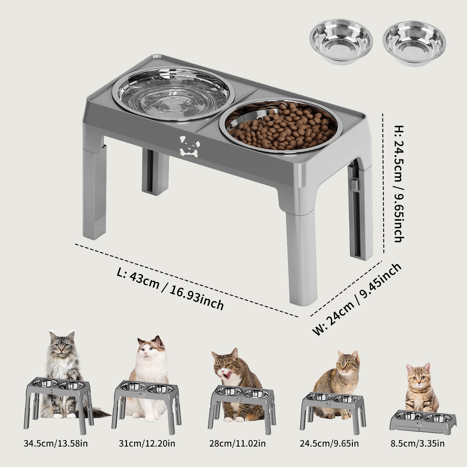 Adjustable Elevated Dog Bowl Stand - Stainless Steel Anti-Slip Feeder for Small & Medium Dogs | Ergonomic, Vet-Recommended Design for Healthy Posture & Digestion