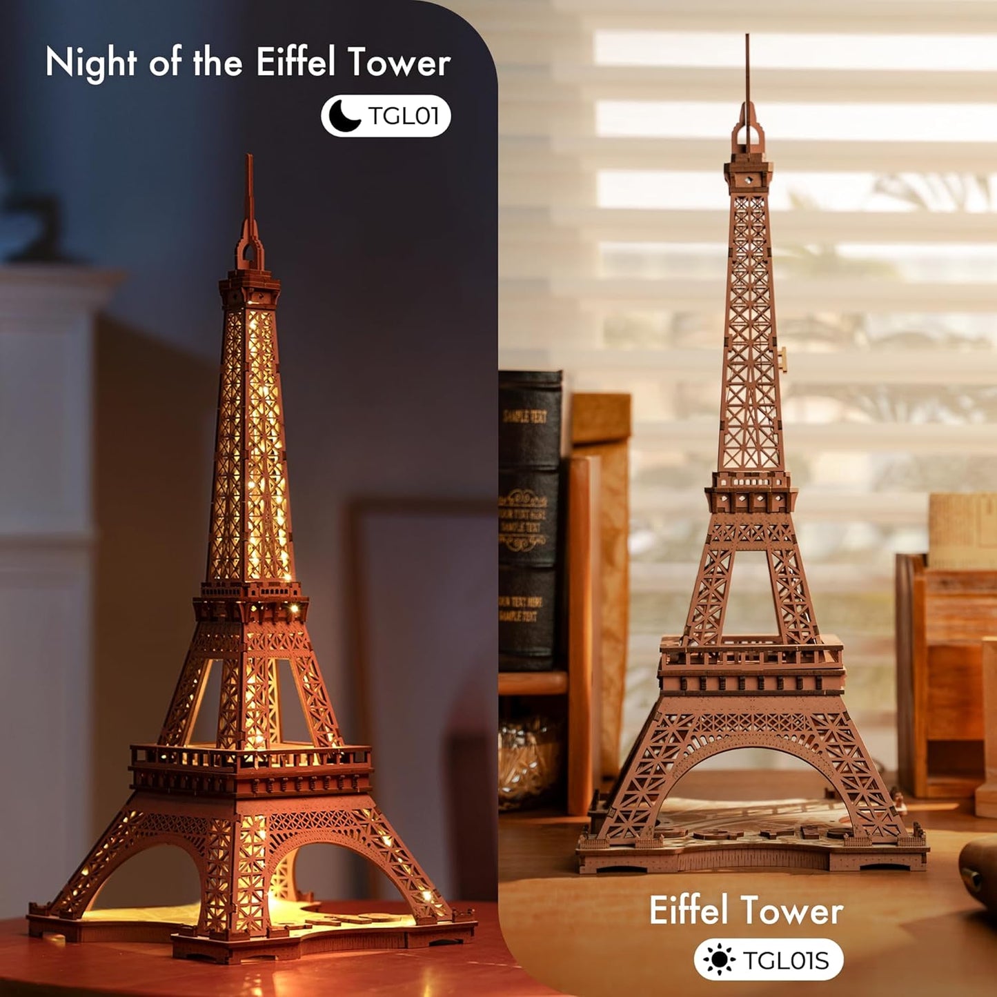 3D Wooden Eiffel Tower Puzzle with LED Lights - ROBOTIME Rolife Model Kit