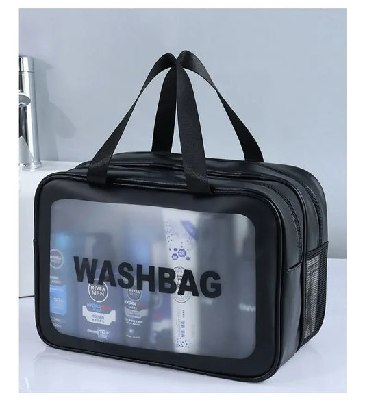 Dry Wet Separation Makeup Bag - Double Layer Transparent PU Portable Cosmetic Organizer for Travel & Daily Glow