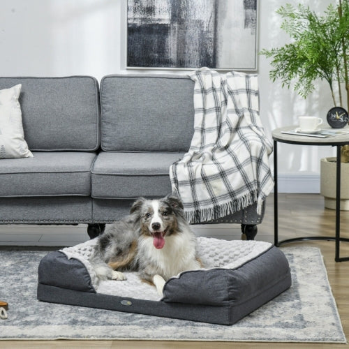 PawHut Calming Dog Bed Pet Mattress W Removable Cover, Anti-Slip Bottom, For Medium Dogs, 90L X 69W X 21Hcm - Charcoal Grey