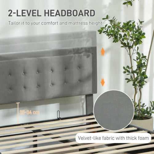 HOMCOM Double Size Ottoman Bed Frame, With Front Drawer - Grey