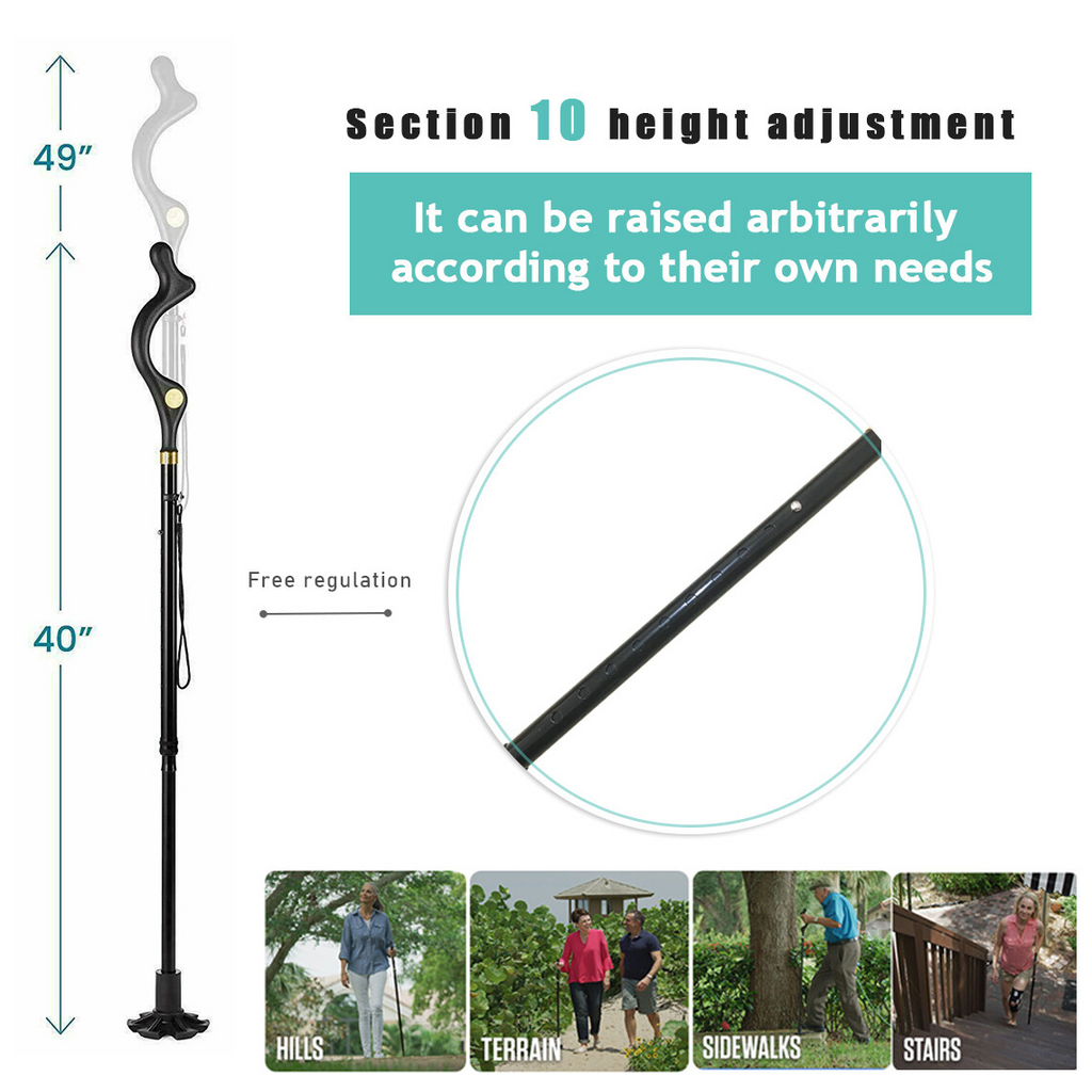 Posture Walking Stick Cane For Men And Women With Adjustable Heights Folding 10 Level Trekking Pole