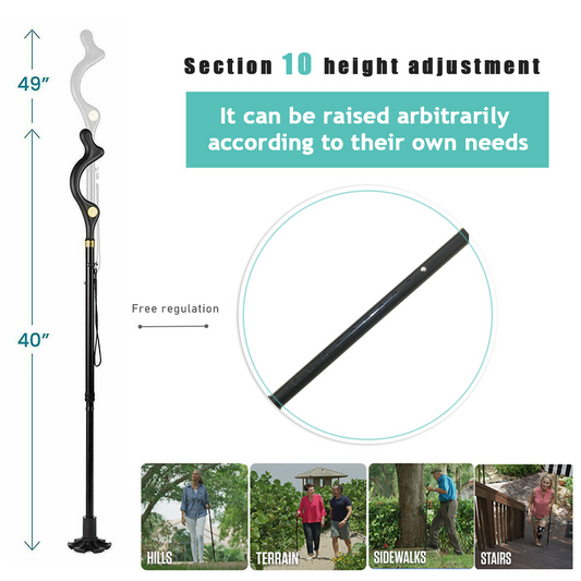 Posture Walking Stick Cane For Men And Women With Adjustable Heights Folding 10 Level Trekking Pole