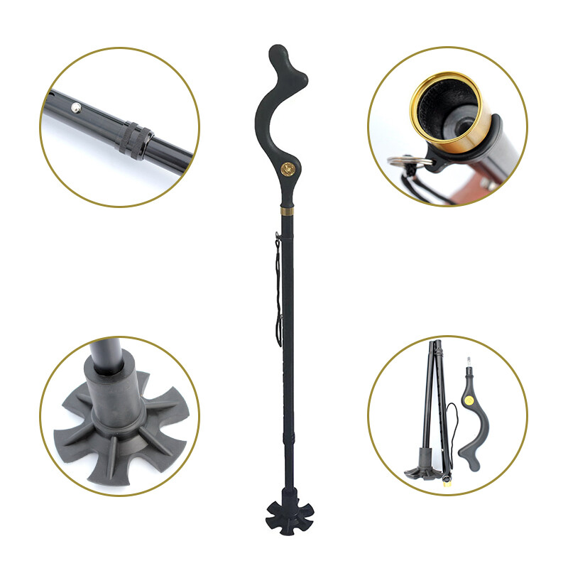 Posture Walking Stick Cane For Men And Women With Adjustable Heights Folding 10 Level Trekking Pole