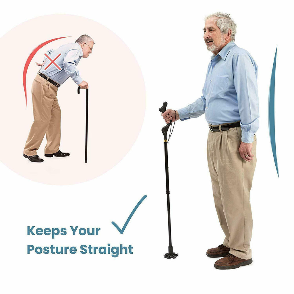 Posture Walking Stick Cane For Men And Women With Adjustable Heights Folding 10 Level Trekking Pole