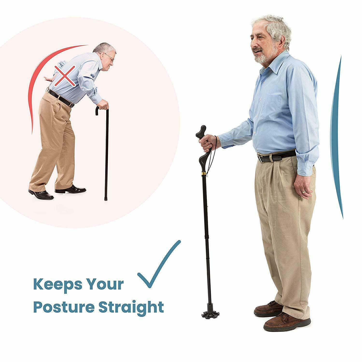 Posture Walking Stick Cane For Men And Women With Adjustable Heights Folding 10 Level Trekking Pole