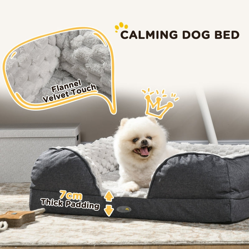 PawHut Calming Dog Bed Pet Mattress W Removable Cover, Anti-Slip Bottom, For Small Dogs, 70L X 50W X 18Hcm - Charcoal Grey