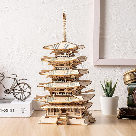 ROBOTIME 3D Wooden Pagoda Puzzle - Japanese Five-Storied Temple Model Kit