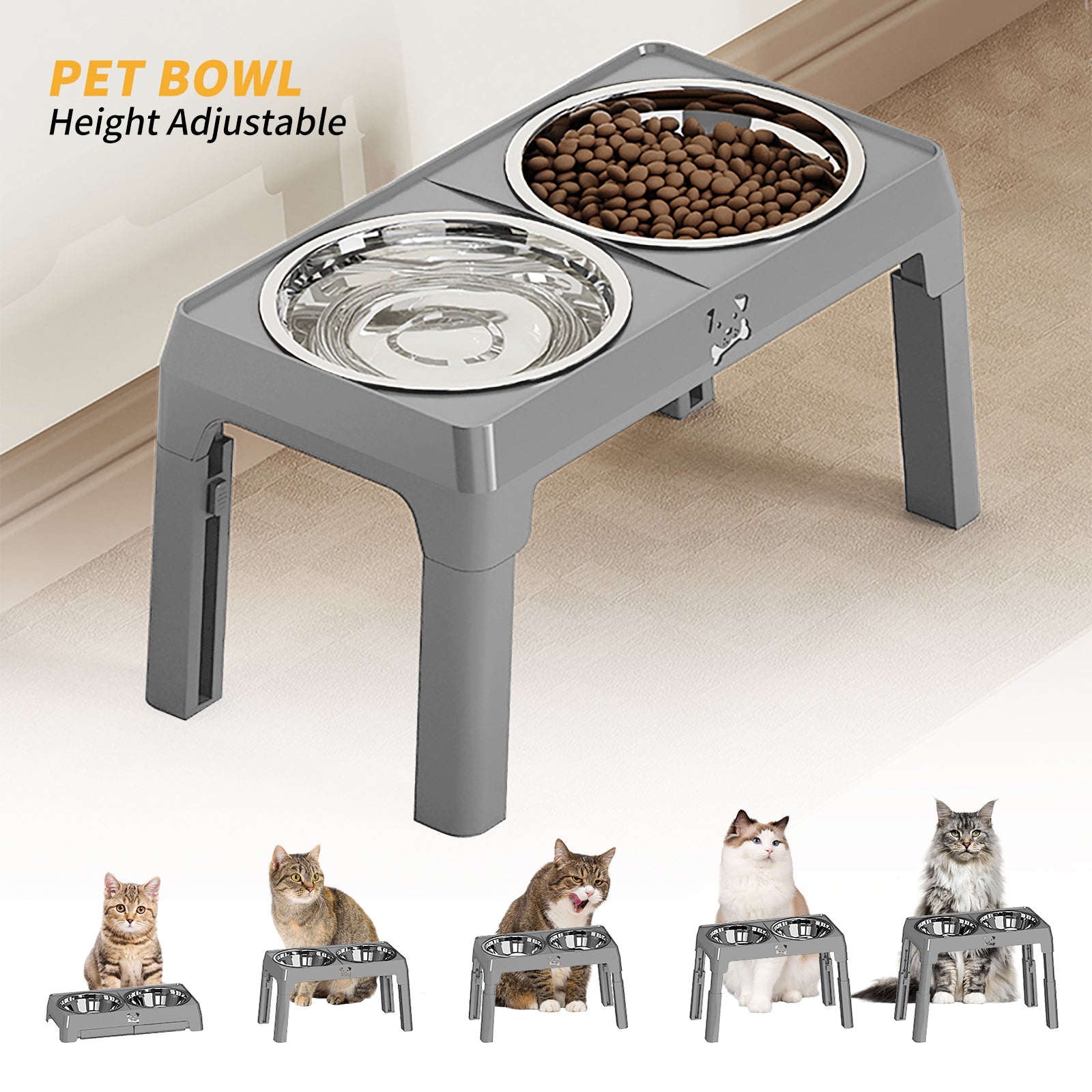 Adjustable Elevated Dog Bowl Stand - Stainless Steel Anti-Slip Feeder for Small & Medium Dogs | Ergonomic, Vet-Recommended Design for Healthy Posture & Digestion