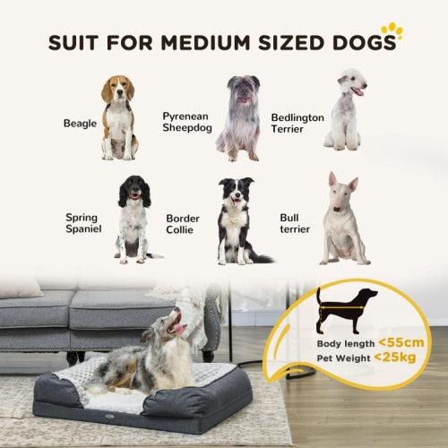 PawHut Calming Dog Bed Pet Mattress W Removable Cover, Anti-Slip Bottom, For Medium Dogs, 90L X 69W X 21Hcm - Charcoal Grey