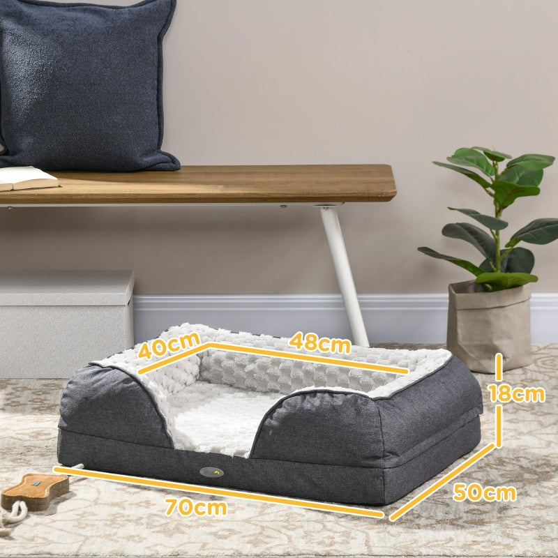 PawHut Calming Dog Bed Pet Mattress W Removable Cover, Anti-Slip Bottom, For Small Dogs, 70L X 50W X 18Hcm - Charcoal Grey