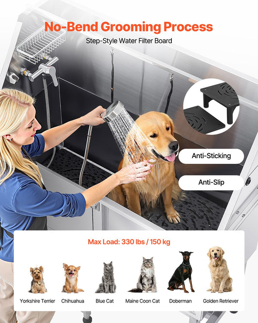 Professional Dog Washing Station 127cm - Premium Stainless Steel with PE Water Filter System (Fully Equipped)