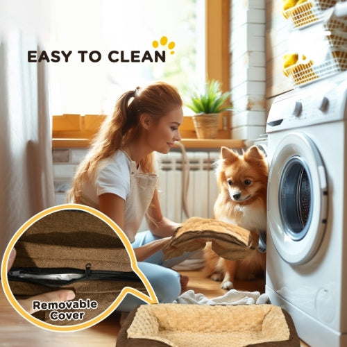 PawHut Calming Dog Bed Pet Mattress W  Removable Cover, Anti-Slip Bottom, For Small Dogs, 70L X 50W X 18Hcm - Brown